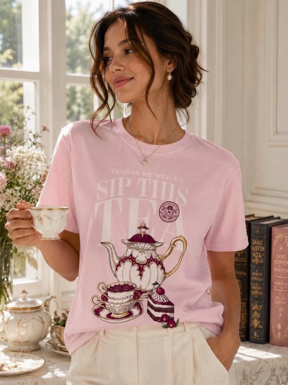 🩷🫖NWOT Netflix/Bridgerton "Pardon Me While I Sip This Tea Graphic T-Shirt" XXL